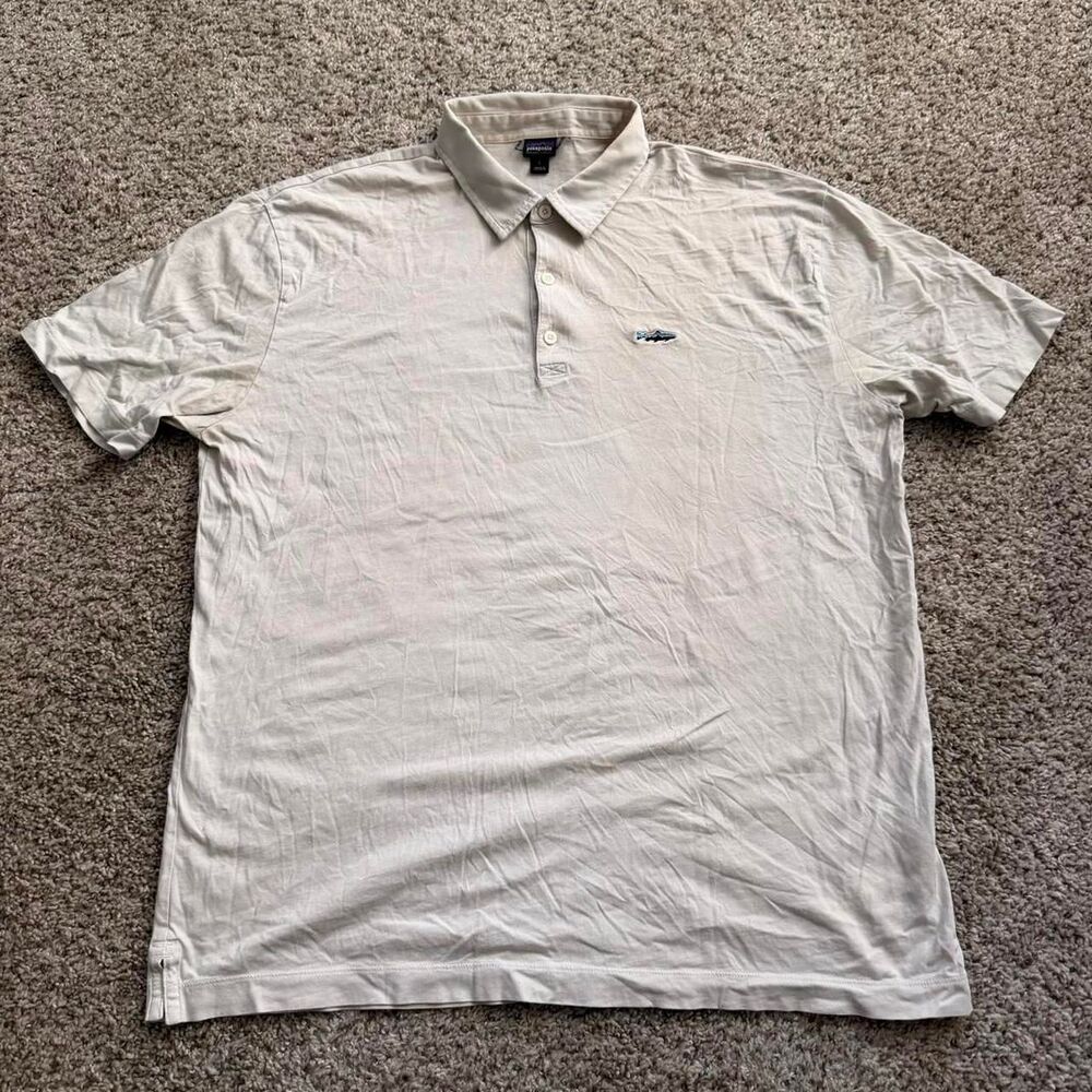 Patagonia Polo Shirt Mens Large Organic Cotton Beige Casual Outdoor